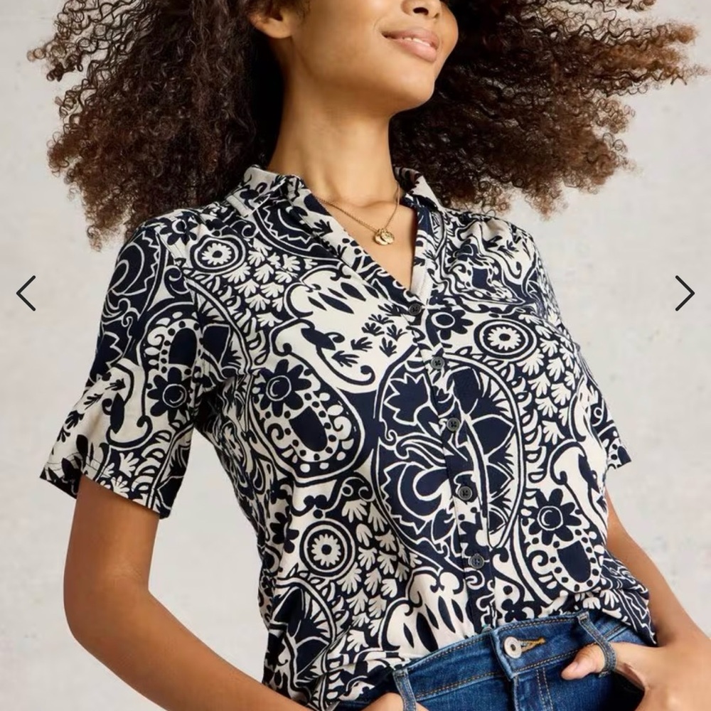 WHITE STUFF, ANNIE SS JERSEY SHIRT IN NAVY PRINT